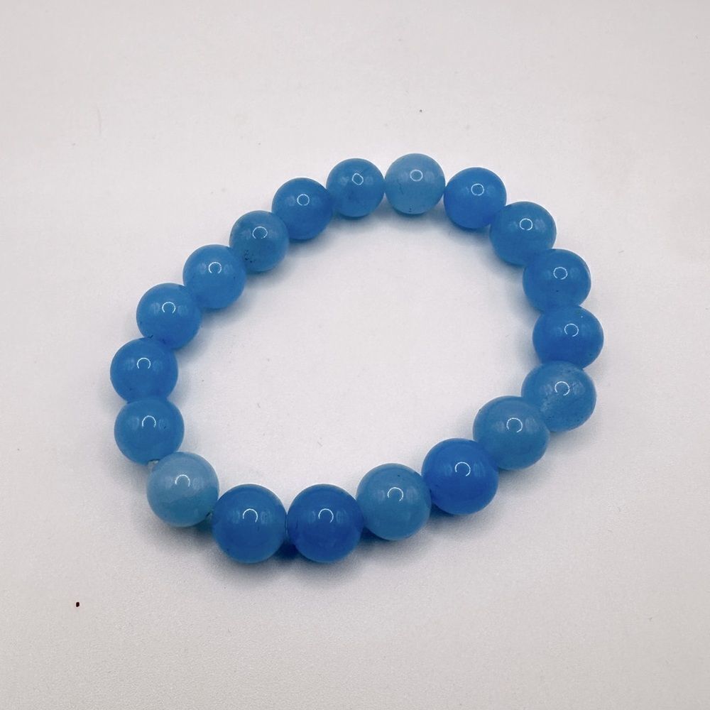 10mm dyed‎ blue chalcedony stone beaded stretchy bracelet!